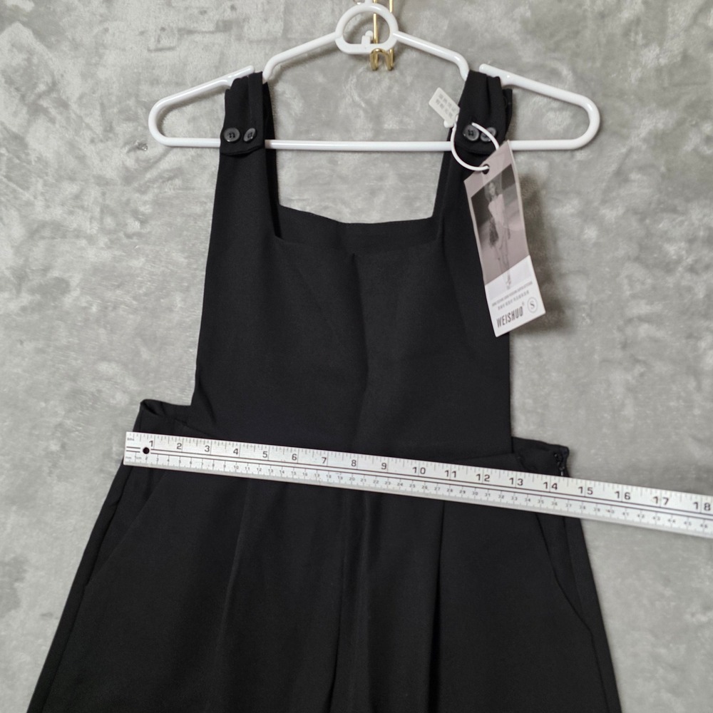 Wide Leg Overalls Jumpsuit Square Neck Women S Black NEW Office Wear Chic Modern - Picture 6 of 15